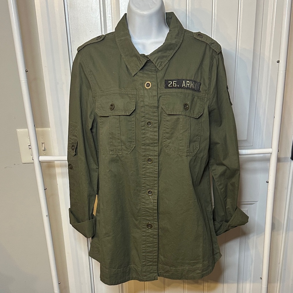 Ashley By 26‎ International Size Large Olive Green Army Utility Jacket - Picture 2 of 10